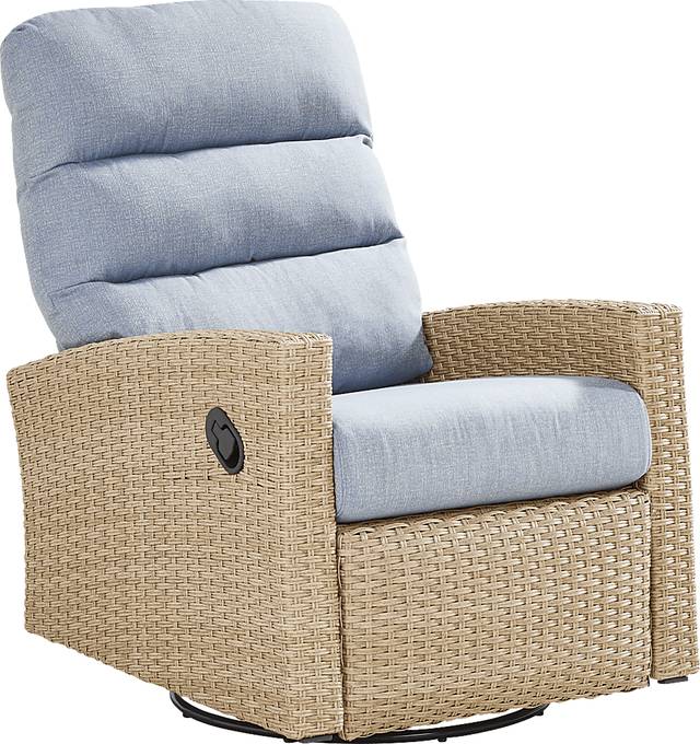 Ria Natural Outdoor Glider Recliner with Blue Cushions - Thumbnail - Image 3