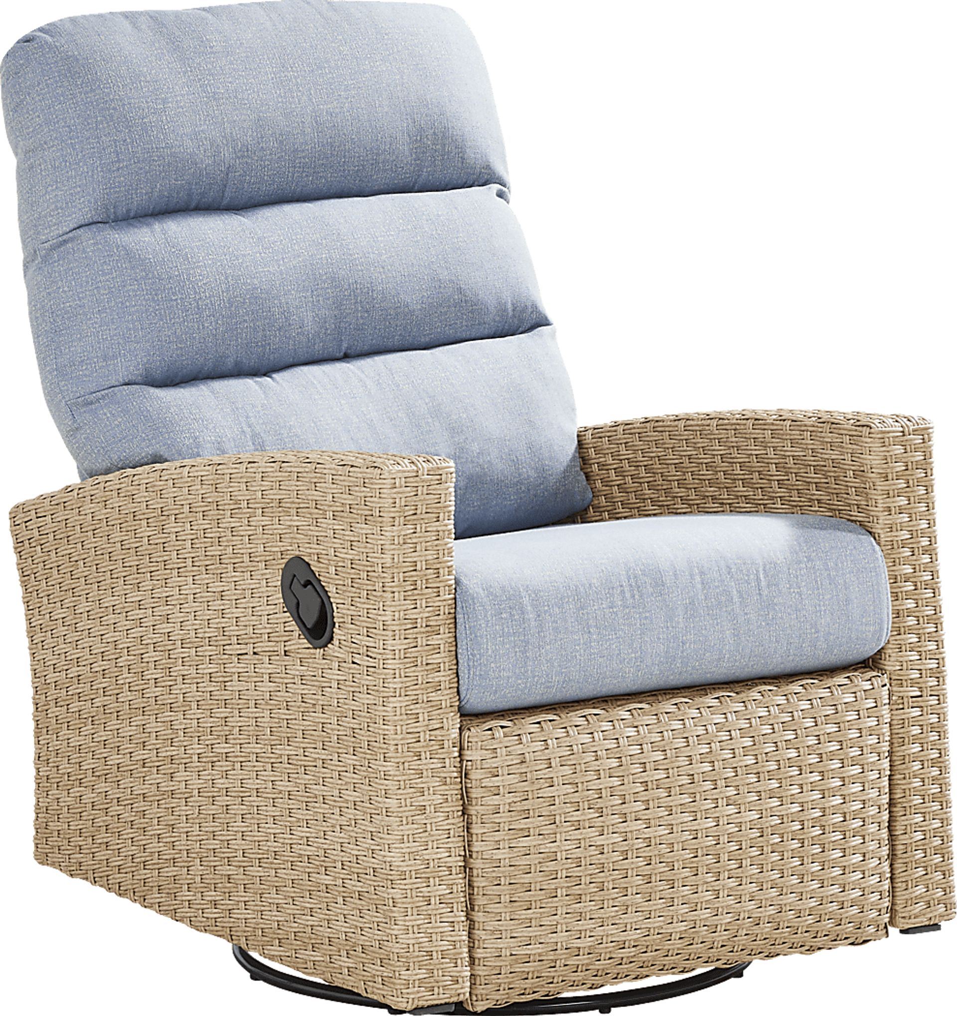 Ria Natural Outdoor Glider Recliner with Blue Cushions - Image 3