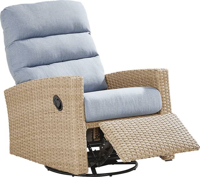 Ria Natural Outdoor Glider Recliner with Blue Cushions - Thumbnail - Image 1