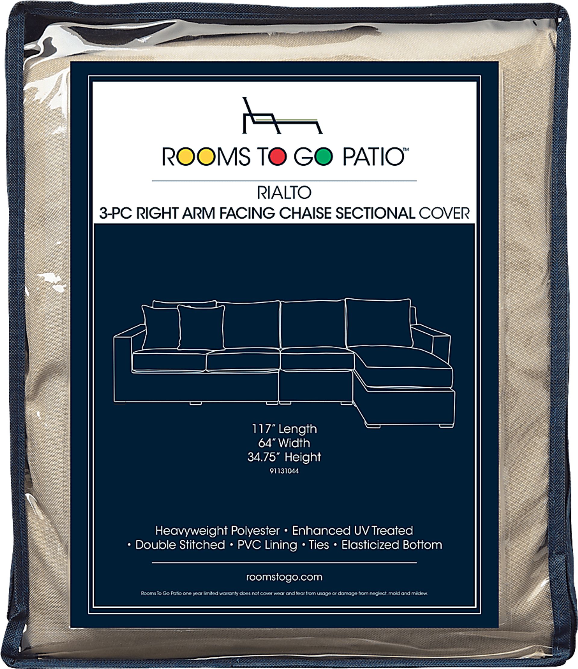 Rialto 3 Pc Patio Right Arm Facing Chaise Sectional Cover - Image 1