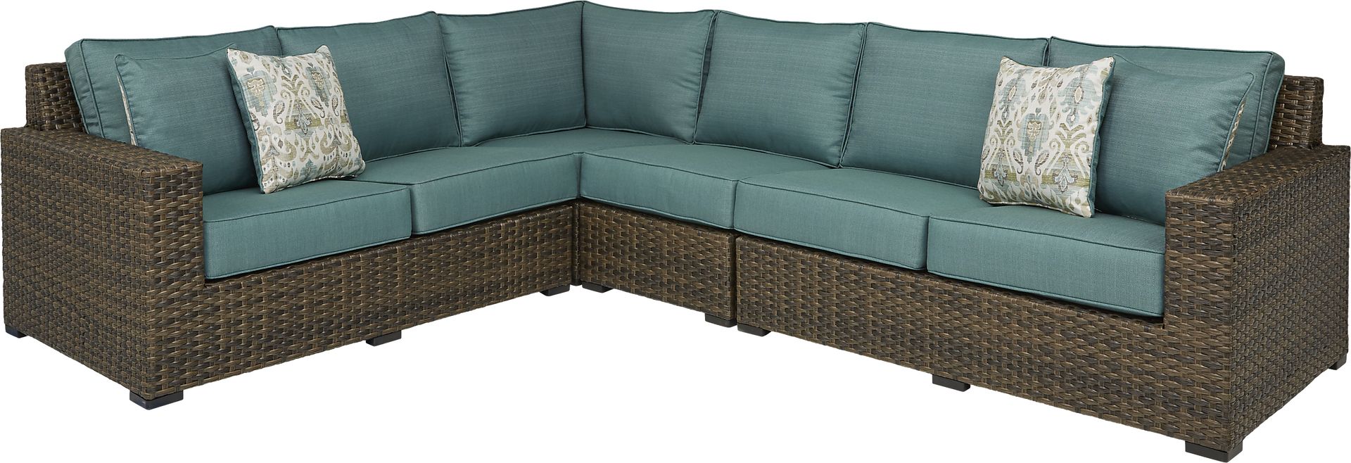 Rialto Brown 4 Pc Outdoor Sectional with Aqua Cushions - Image 1