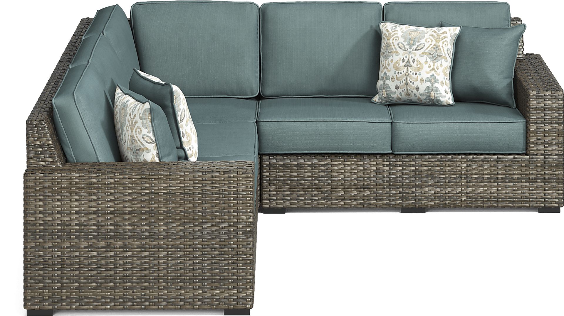 Rialto Brown 3 Pc Outdoor Sectional with Aqua Cushions - Image 3