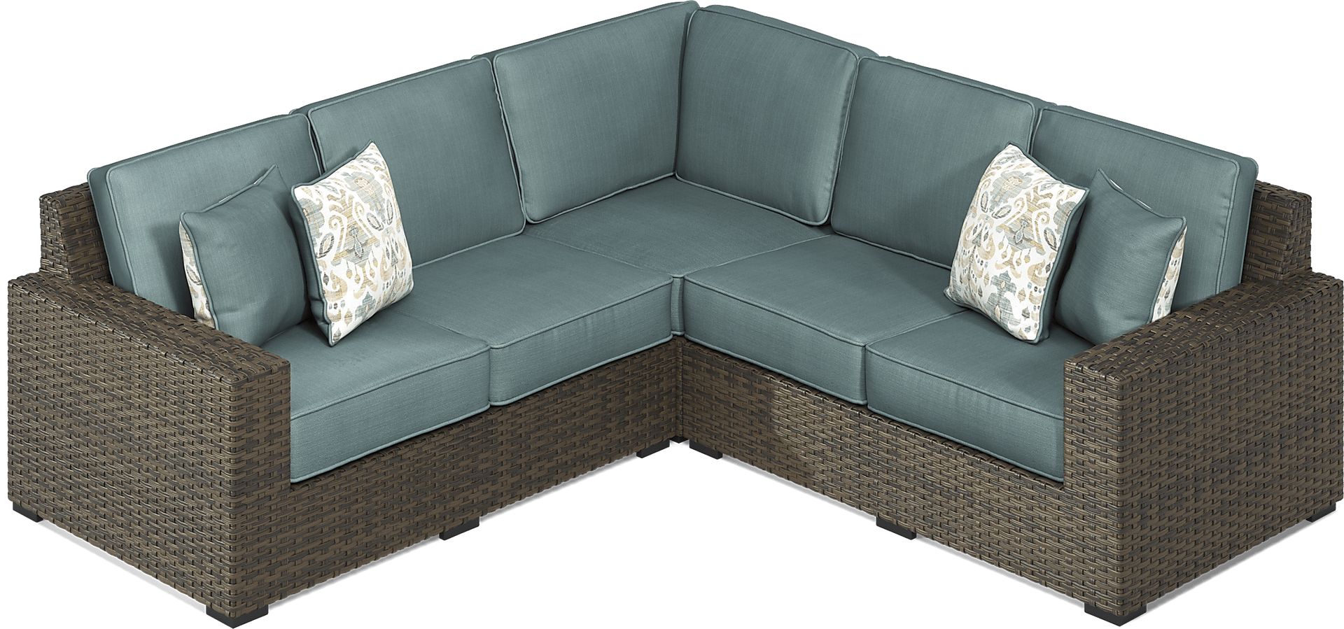 Rialto Brown 3 Pc Outdoor Sectional with Aqua Cushions - Image 4