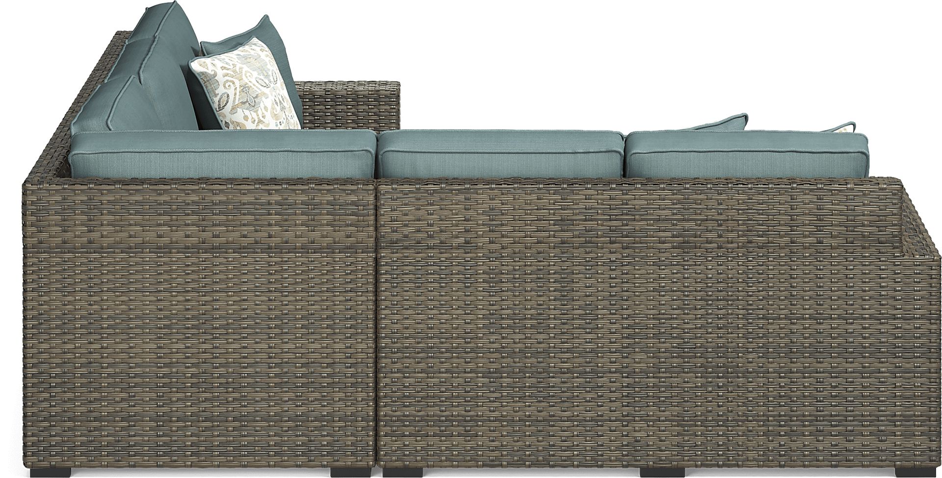 Rialto Brown 3 Pc Outdoor Sectional with Aqua Cushions - Image 5