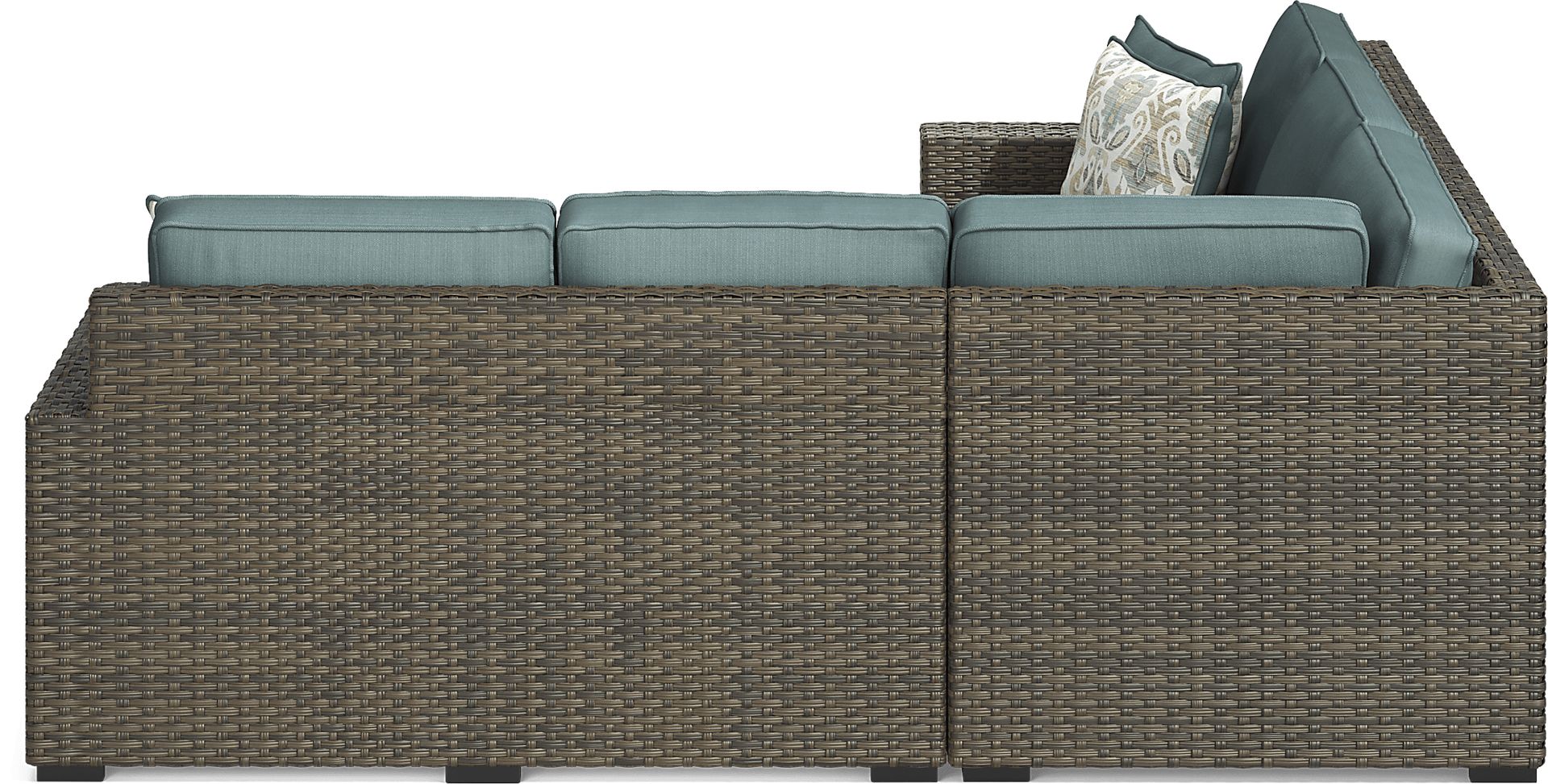 Rialto Brown 3 Pc Outdoor Sectional with Aqua Cushions - Image 6