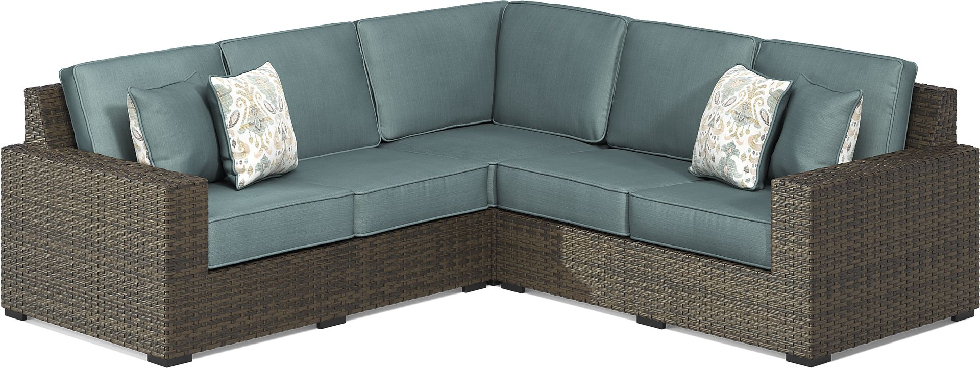 Rialto Brown 3 Pc Outdoor Sectional with Aqua Cushions - Image 1