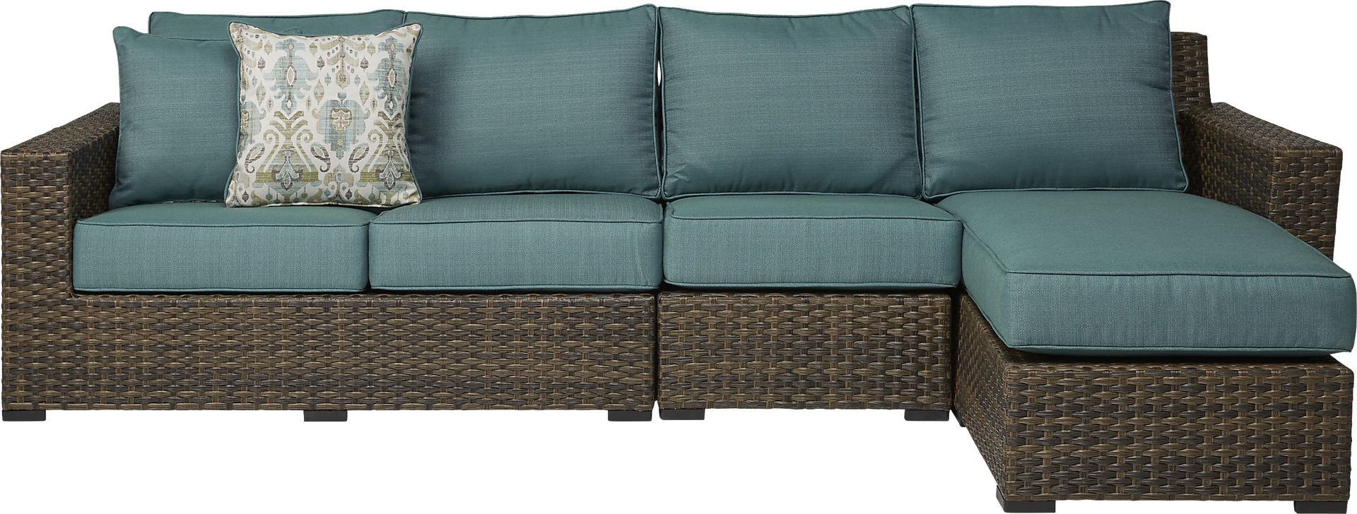 Rialto Brown 3 Pc Outdoor Sectional with Aqua Cushions - Image 1