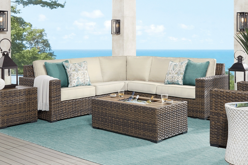 Rialto Brown 3 Pc Outdoor Sectional with Putty Cushions