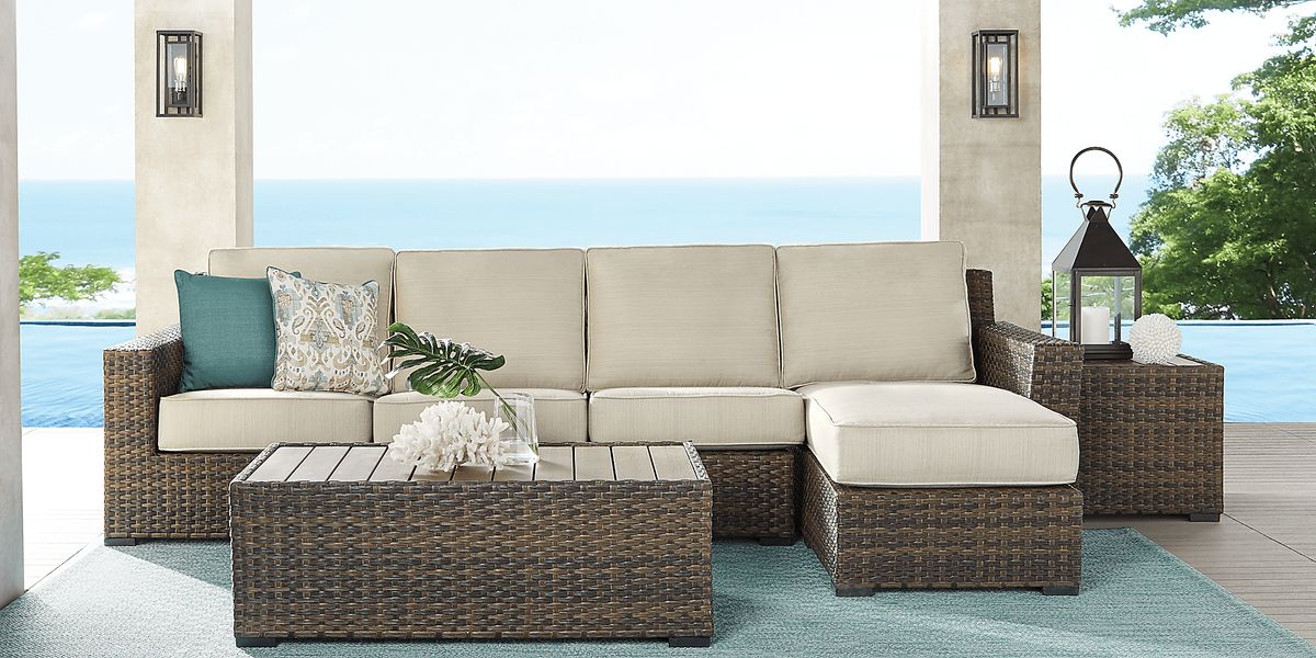 Rialto Wicker Putty Beige Outdoor 3 Pc Right Arm Chaise Sectional Rooms To Go