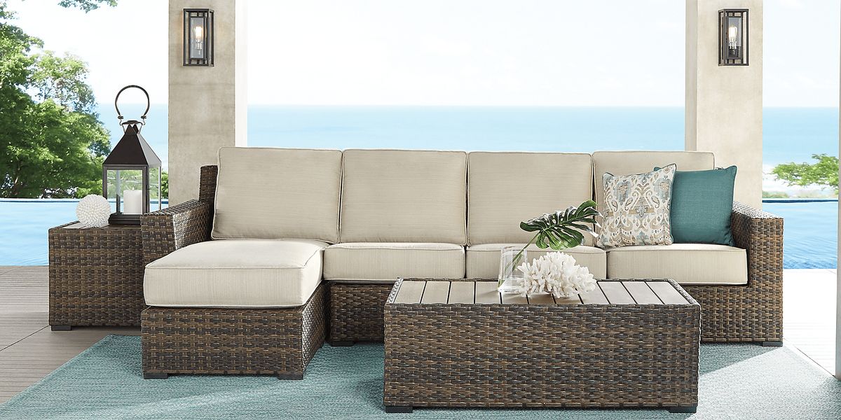 Rialto Wicker Putty Beige Outdoor 3 Pc Left Arm Chaise Sectional Rooms To Go