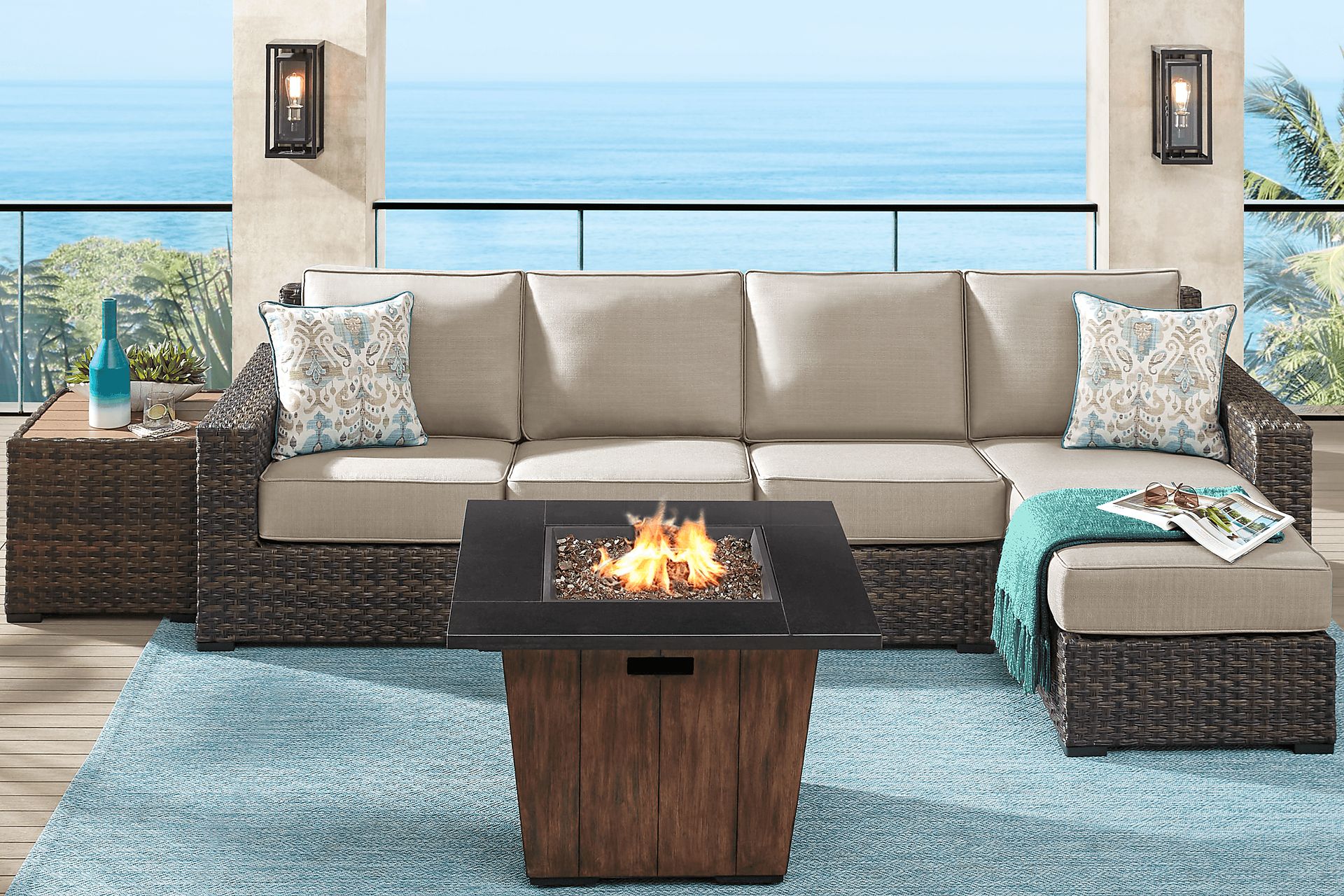Rialto Brown 3 Pc Outdoor Sectional with Putty Cushions - Image 2