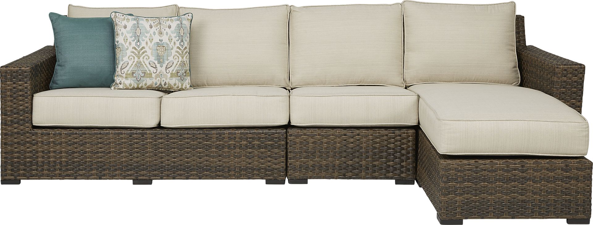 Rialto Brown 3 Pc Outdoor Sectional with Putty Cushions - Image 1