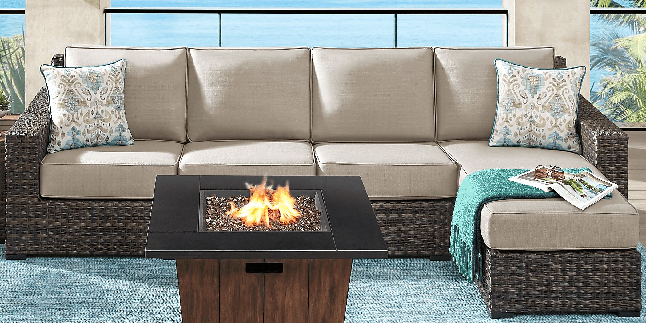 Rialto Brown 3 Pc Outdoor Sectional with Putty Cushions Rooms To Go