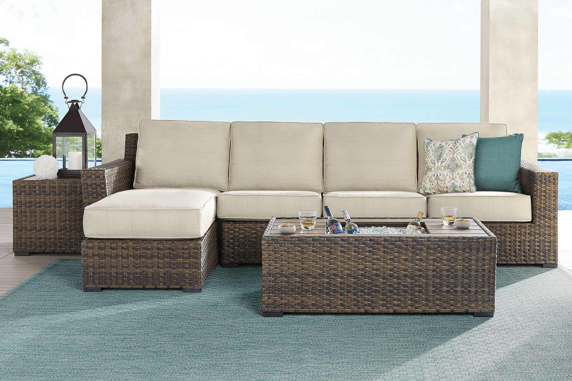 Rialto Wicker Putty Beige 3 Pc With Chaise Left Outdoor Arm Sectional