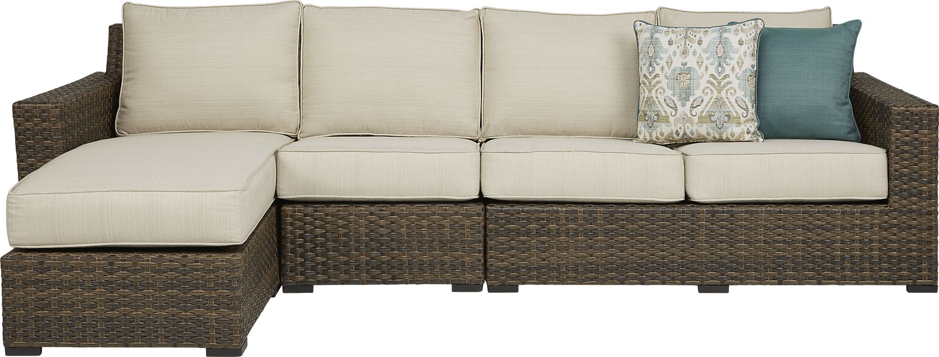 Rialto Brown 3 Pc Outdoor Sectional with Putty Cushions - Image 1