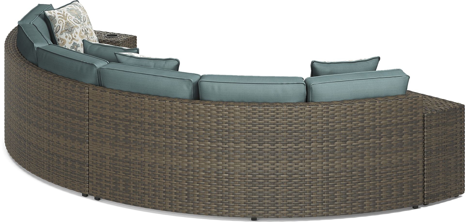 Rialto Brown 4 Pc Curved Outdoor Sectional with Aqua Cushions - Image 5