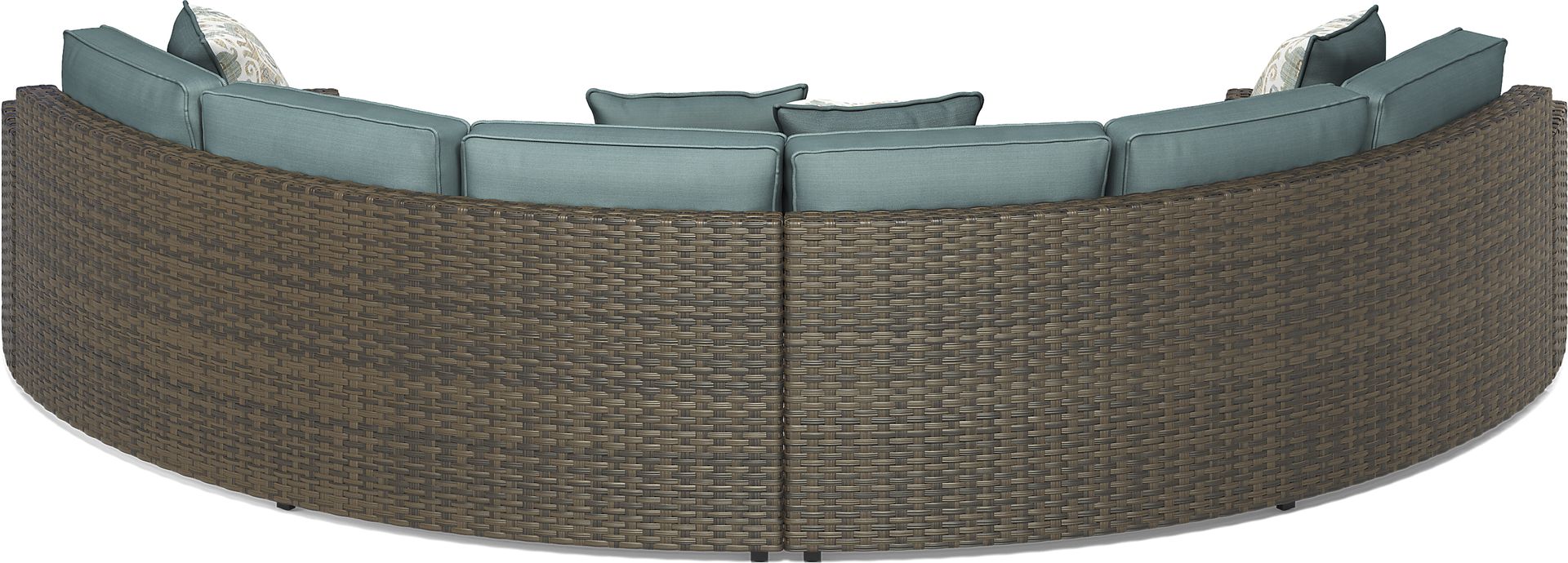 Rialto Brown 4 Pc Curved Outdoor Sectional with Aqua Cushions - Image 6