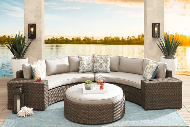 Rialto Brown 4 Pc Curved Outdoor Sectional with Putty Cushions - Thumbnail - Image 2