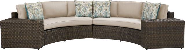 Rialto Brown 4 Pc Curved Outdoor Sectional with Putty Cushions - Thumbnail - Image 1