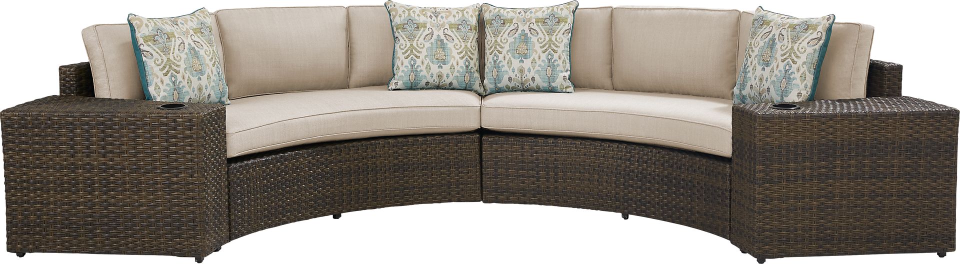Rialto Brown 4 Pc Curved Outdoor Sectional with Putty Cushions - Image 1