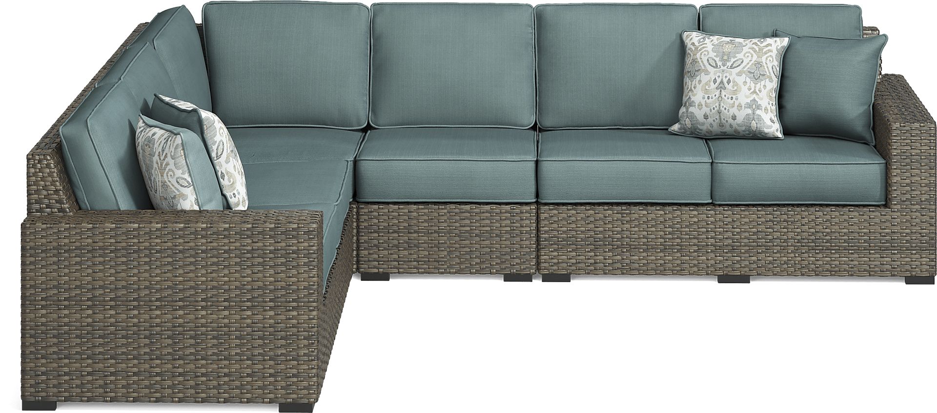 Rialto Brown 4 Pc Outdoor Sectional with Aqua Cushions - Image 3