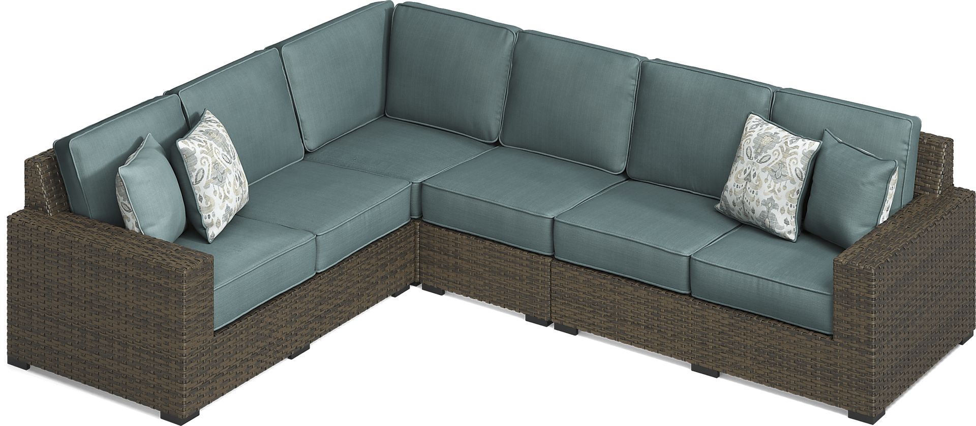 Rialto Brown 4 Pc Outdoor Sectional with Aqua Cushions - Image 4