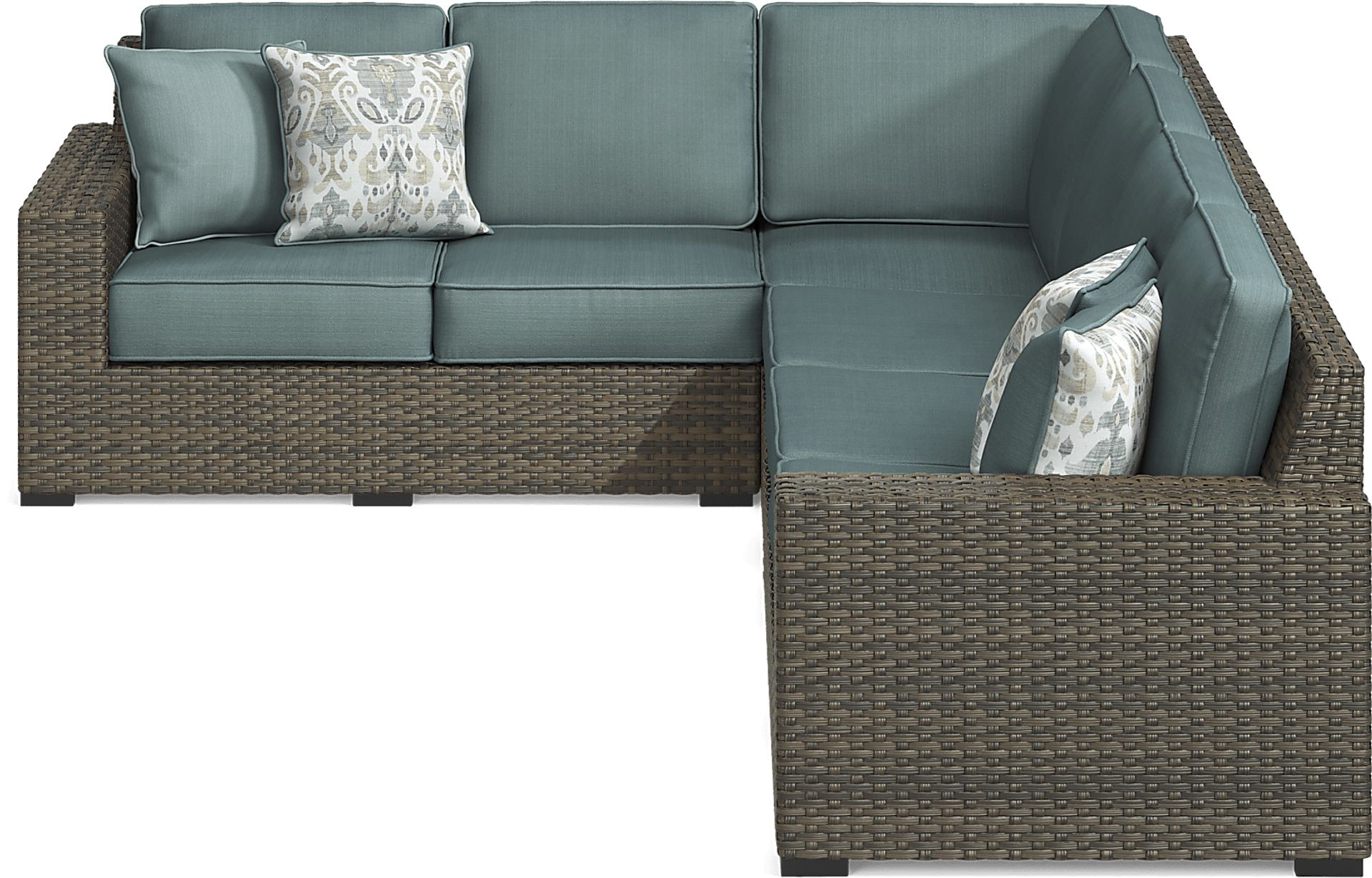 Rialto Brown 4 Pc Outdoor Sectional with Aqua Cushions - Image 5