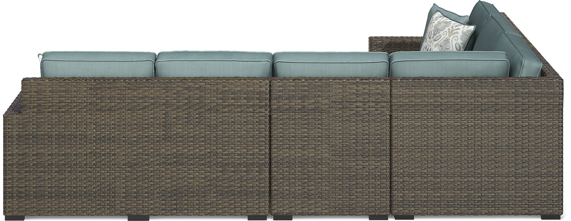 Rialto Brown 4 Pc Outdoor Sectional with Aqua Cushions - Image 6