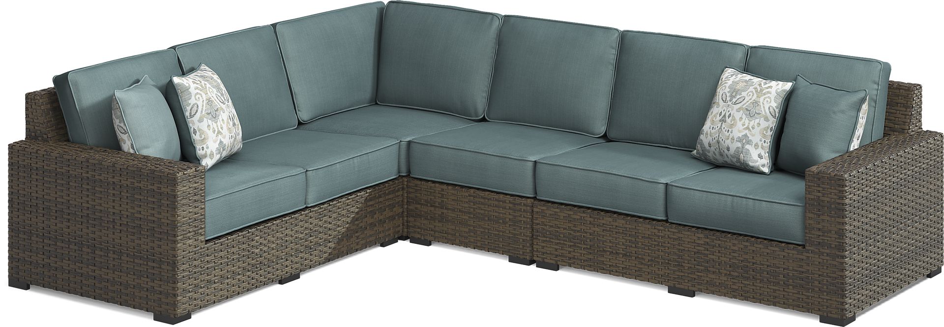 Rialto Brown 4 Pc Outdoor Sectional with Aqua Cushions - Image 1