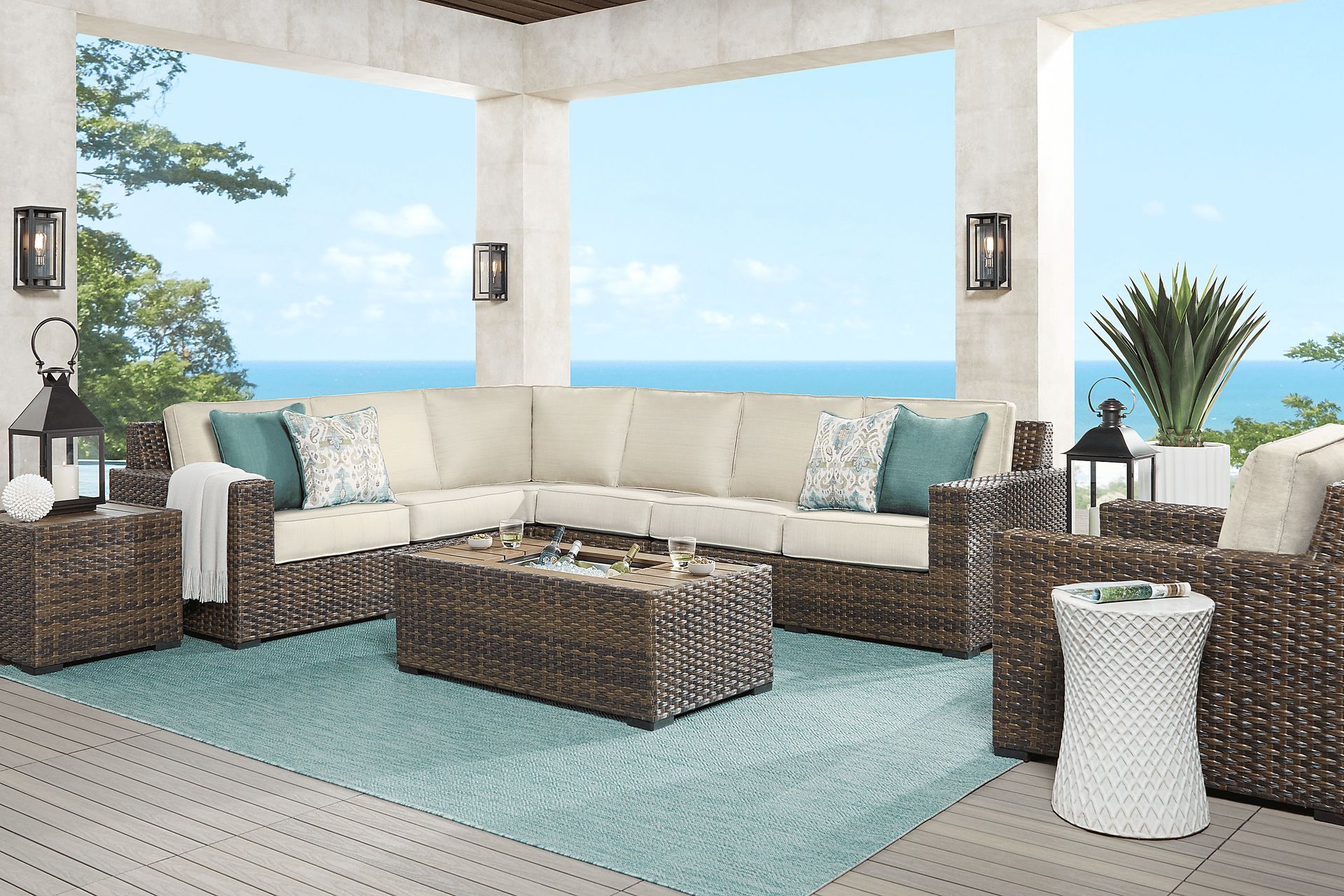 Rialto Brown 4 Pc Outdoor Sectional with Putty Cushions - Image 2