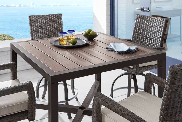 Rialto Brown 5 Pc Square Outdoor Bar Height Dining Set with Putty Cushions - Thumbnail - Image 5