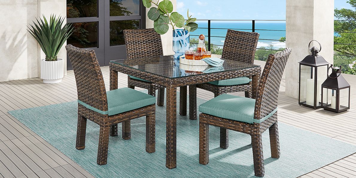 Rialto 5 Pc Wicker Aqua Beige Outdoor Dining Set With Side Chair