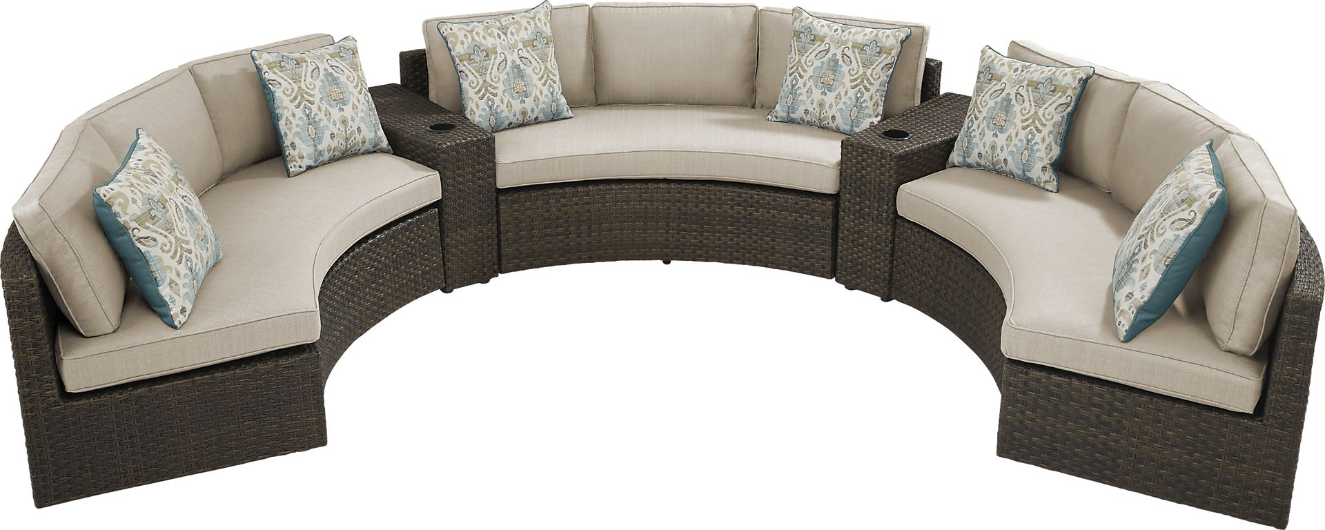 Rialto Brown 5 Pc Curved Outdoor Sectional with Putty Cushions - Image 3