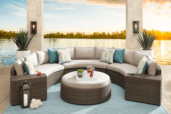 Rialto Brown 5 Pc Curved Outdoor Sectional with Putty Cushions