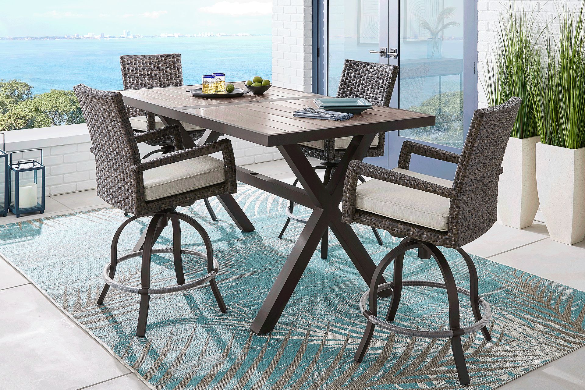 Rialto Brown Outdoor Swivel Barstool with Putty Cushion - Image 2