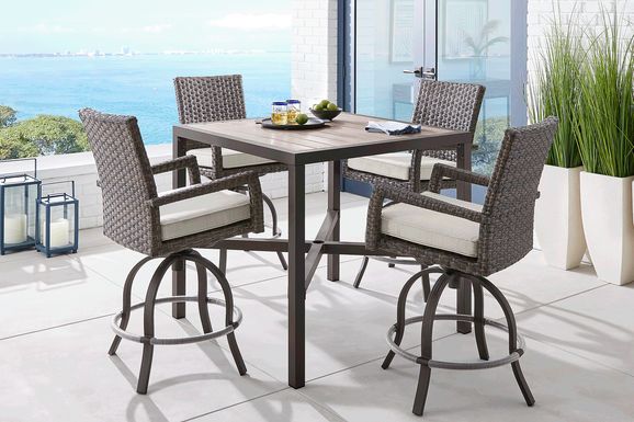 Rialto 5 Pc Brown Dark Wood Putty Beige Aluminum Outdoor Dining Set With  Rectangle Bar Table, Swivel Barstool - Rooms To Go