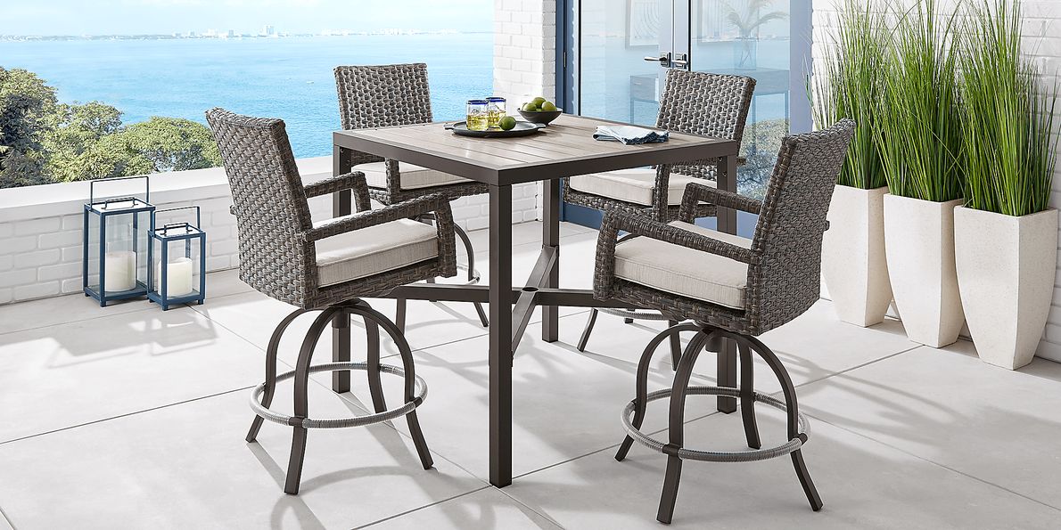 Rialto 5 Pc Brown Dark Wood Putty Beige Aluminum Outdoor Dining Set ...