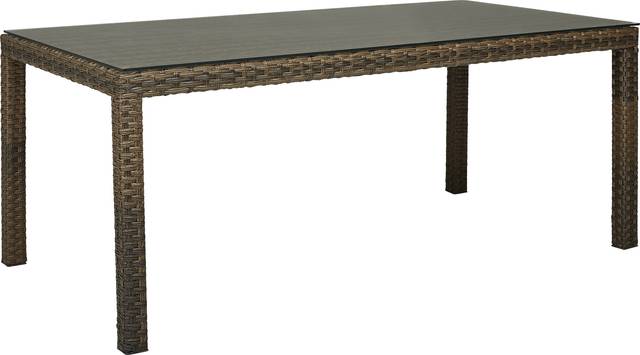 Rialto Brown 5 Pc 72 in. Rectangle Outdoor Dining Set with Aqua Cushions - Thumbnail - Image 2