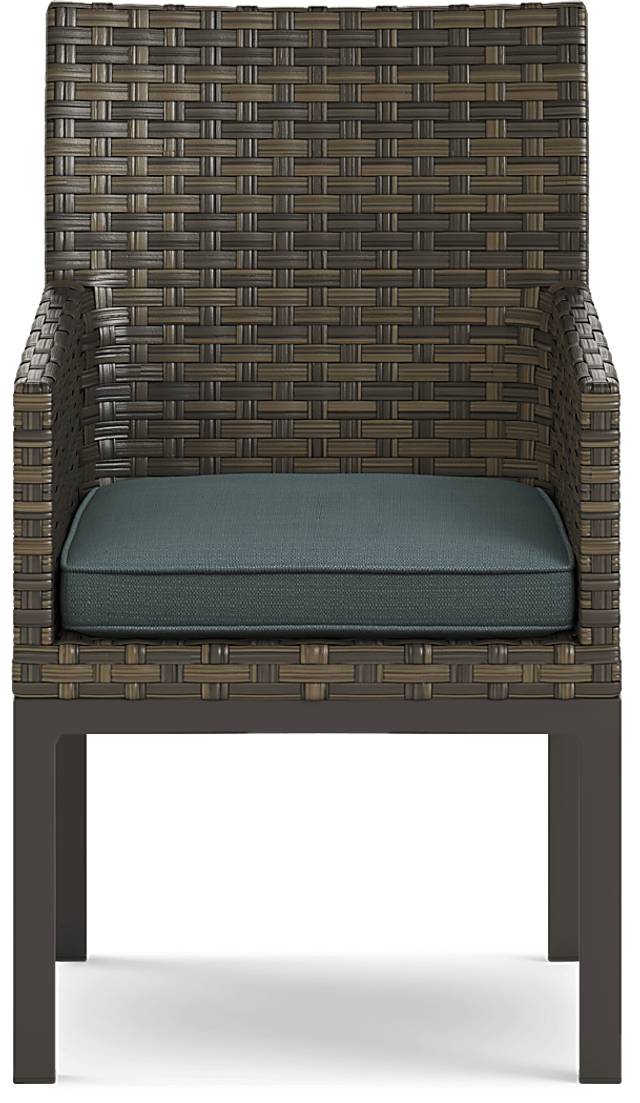 Rialto Brown Outdoor Arm Chair with Aqua Cushion - Thumbnail - Image 2