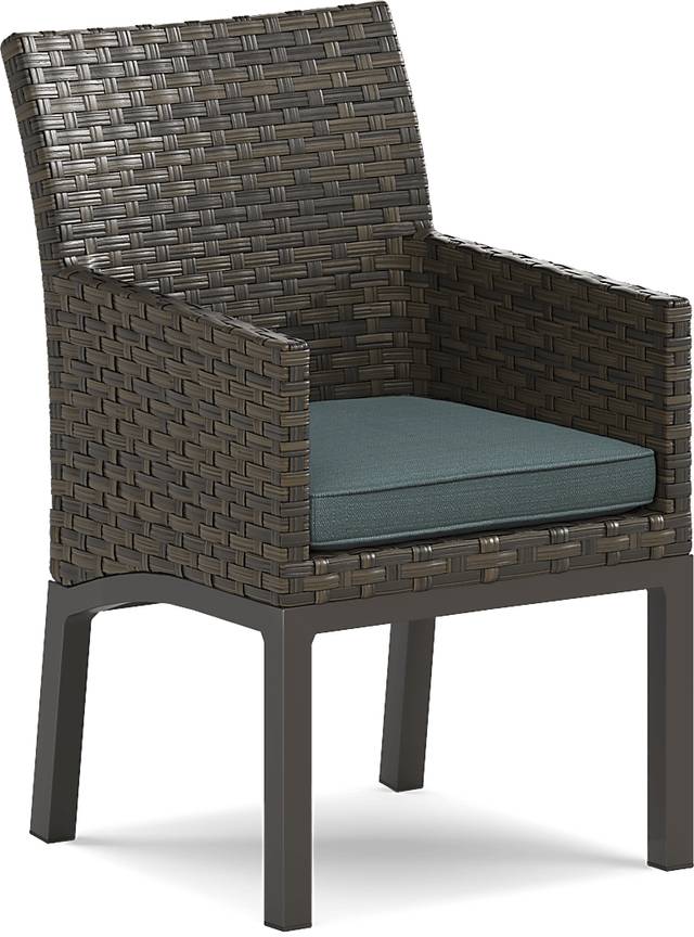 Rialto Brown Outdoor Arm Chair with Aqua Cushion - Thumbnail - Image 1