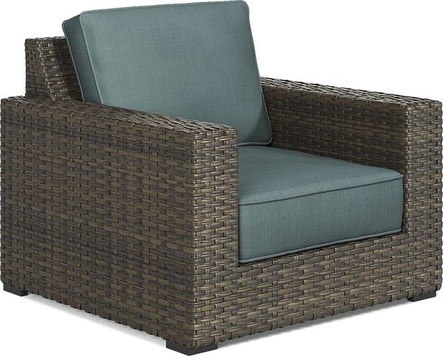 Rialto Brown Outdoor Chair with Aqua Cushions - Thumbnail - Image 1
