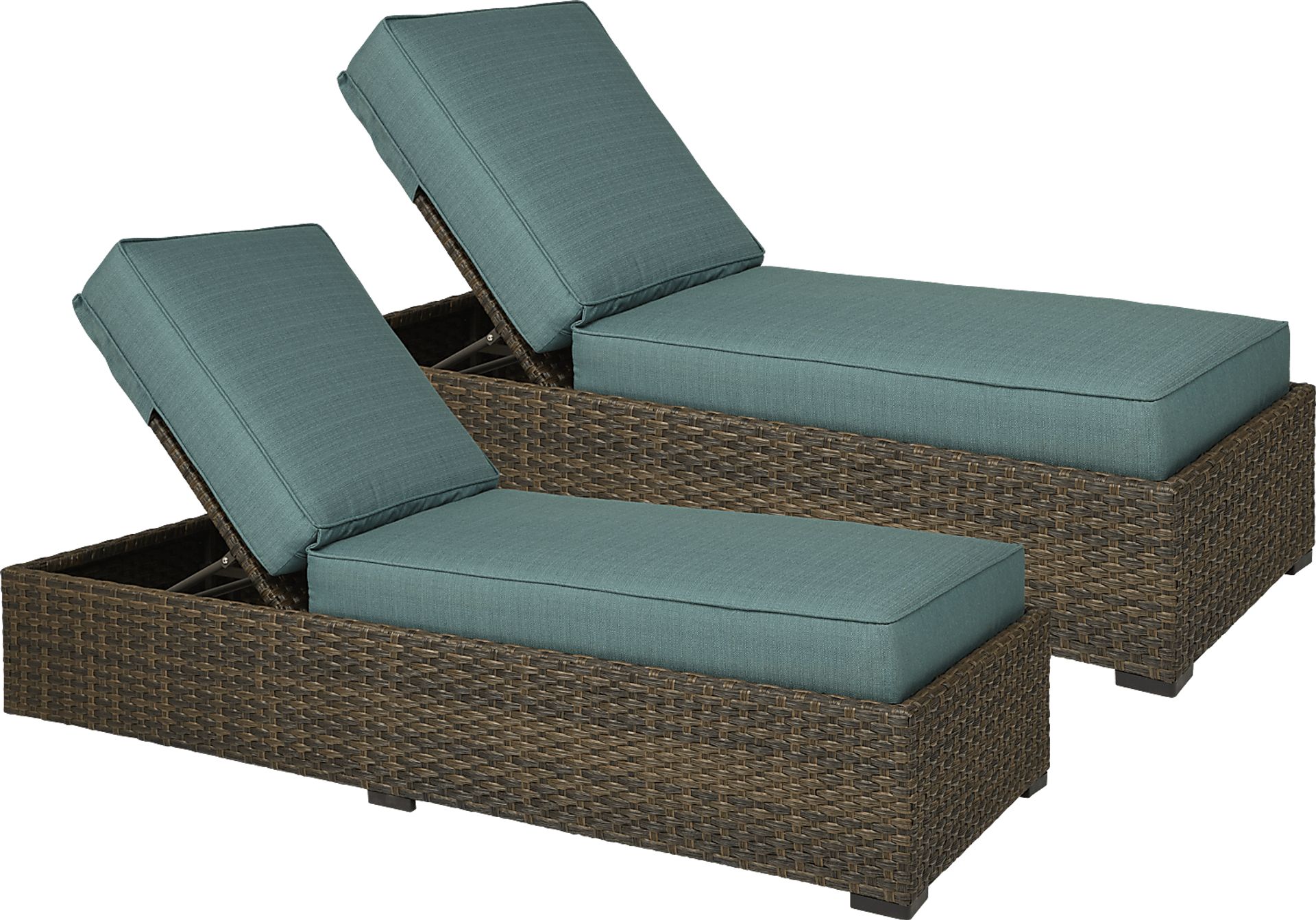 Rialto Brown Outdoor Chaise with Aqua Cushions, Set of 2 - Image 1