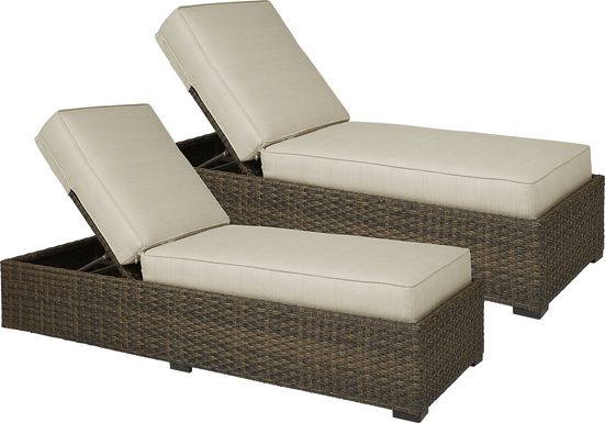 Rialto Brown Outdoor Chaise with Putty Cushions, Set of 2