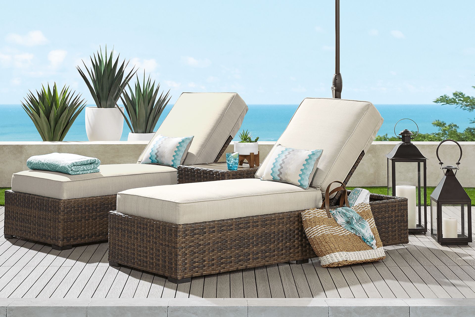 Rialto Brown Outdoor Chaise with Putty Cushions, Set of 2 - Image 2