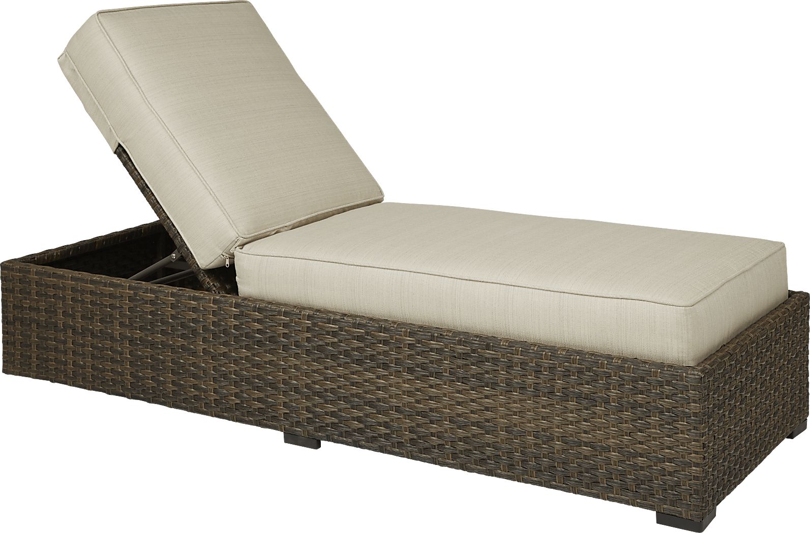 Rialto Brown Outdoor Chaise with Putty Cushions Rooms To Go