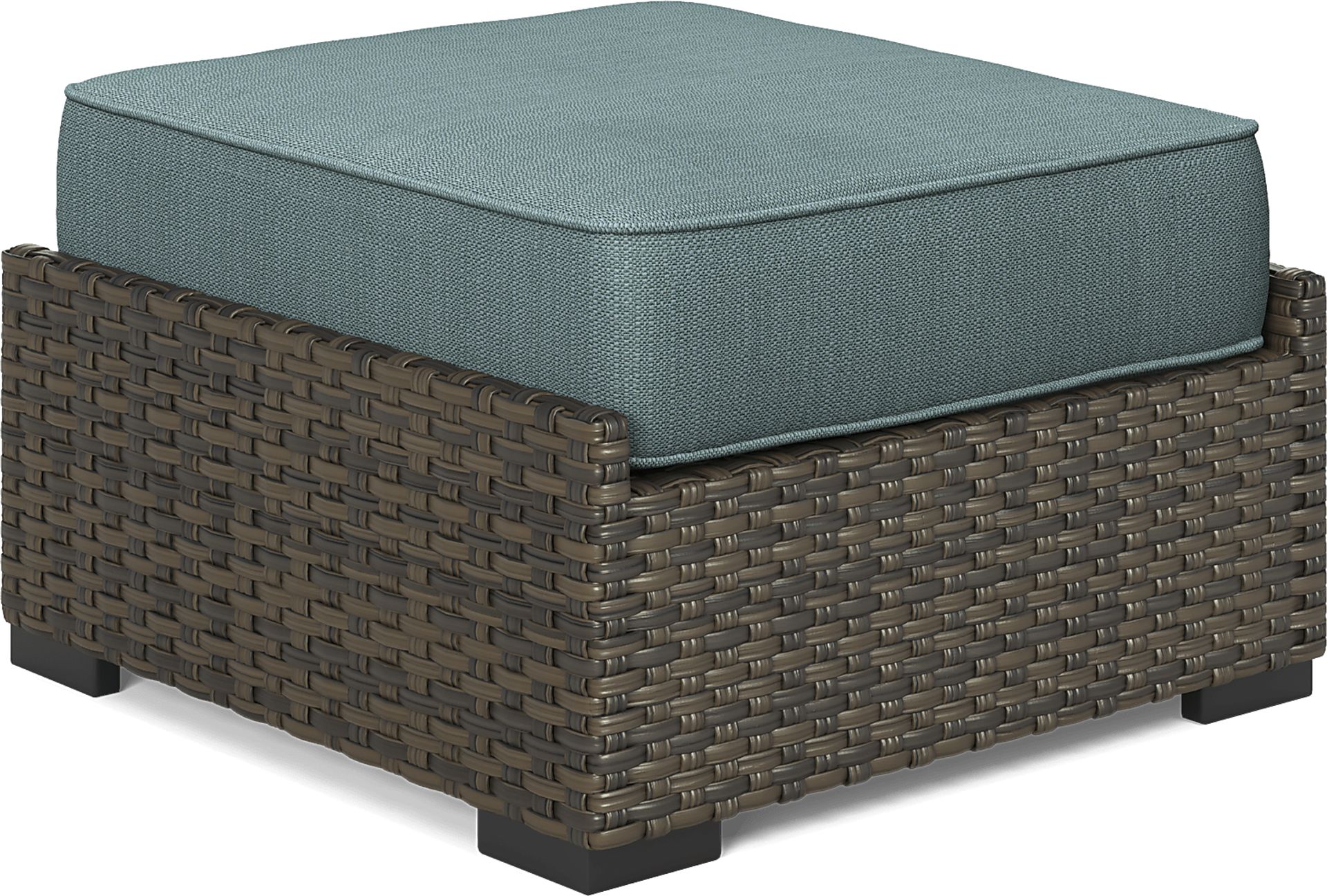 Rialto Brown Outdoor Ottoman with Aqua Cushion - Image 2
