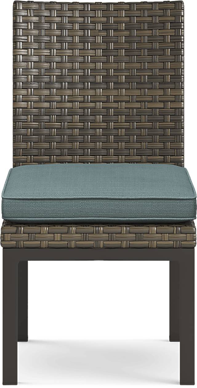 Rialto Brown Outdoor Side Chair with Aqua Cushion - Thumbnail - Image 2