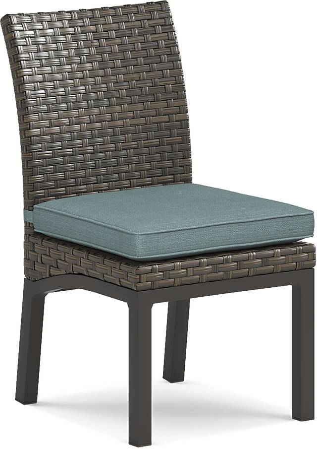 Rialto Brown Outdoor Side Chair with Aqua Cushion - Thumbnail - Image 1