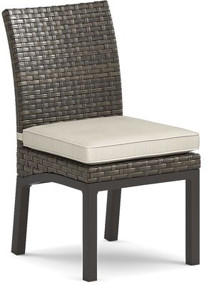 set of 2 Melba Outdoor Brown Wicker Dining Chair with Beige Cushion 
