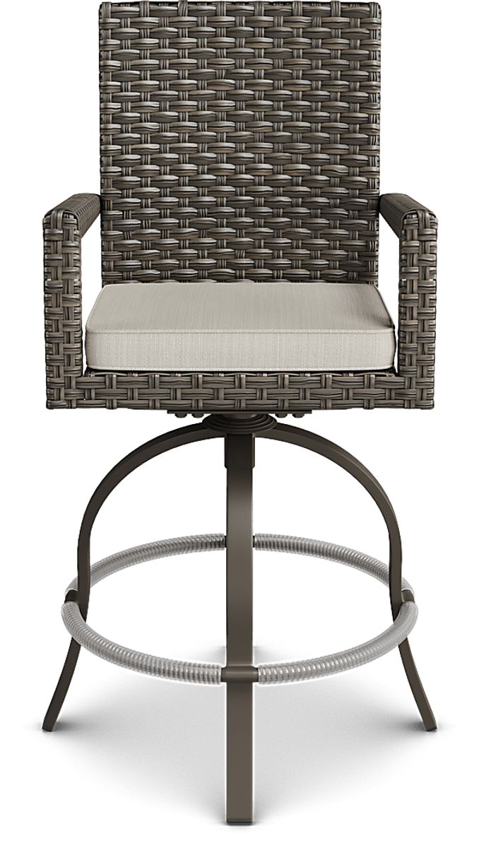 Rialto Brown Outdoor Swivel Barstool with Putty Cushion